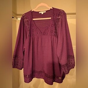 Women's Purple Lace-Trim Peasant Top